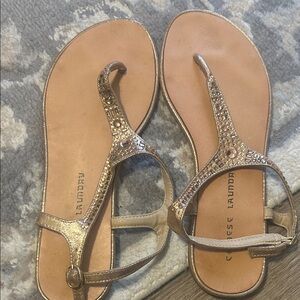 Chinese Laundry Gold T-Strap Jeweled Sandals